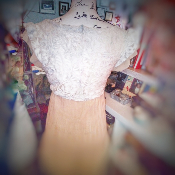 Cream Lace & Pleats Dress - Picture 2 of 2